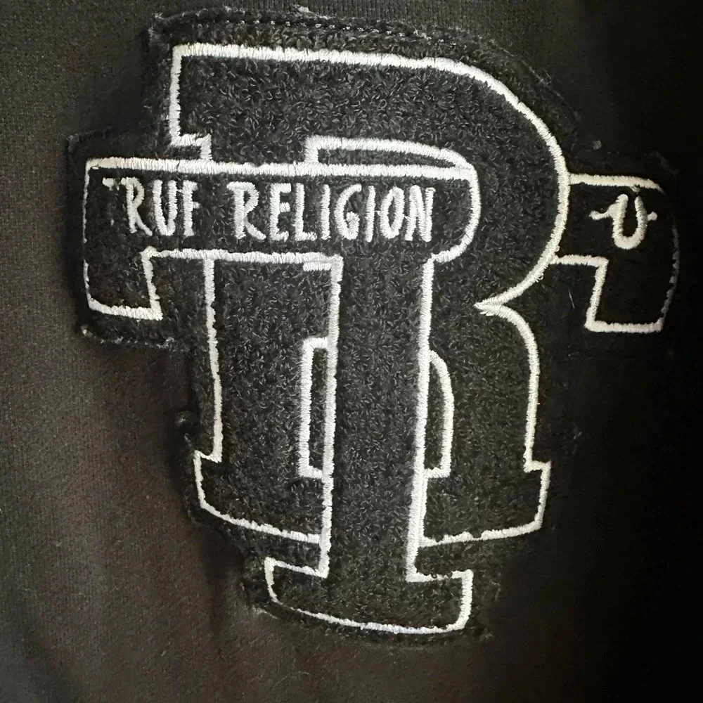 True Religion Logo Hooded Cotton Varsity Jacket. Size XL
